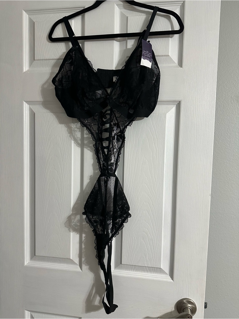 Cacique Black Lace Strappy Teddy Bodysuit